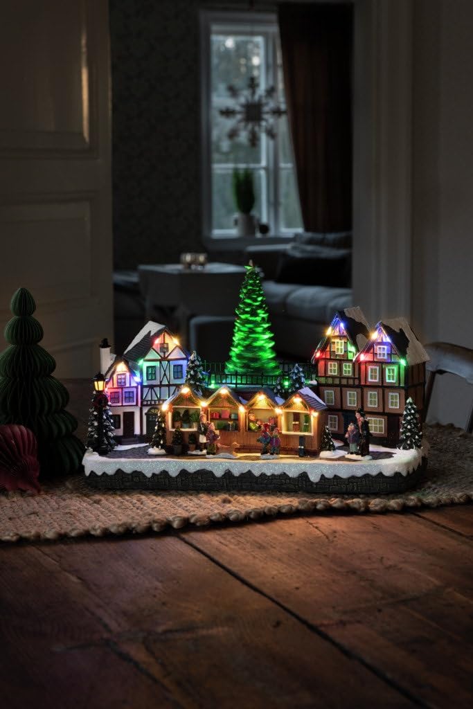 Konstsmide LED Szenerie Weihnachtsmarkt, mit Musik, 28 Dioden, 4,5V Innentrafo/batteriebetrieben, schwarzes Kabel - 4236-000