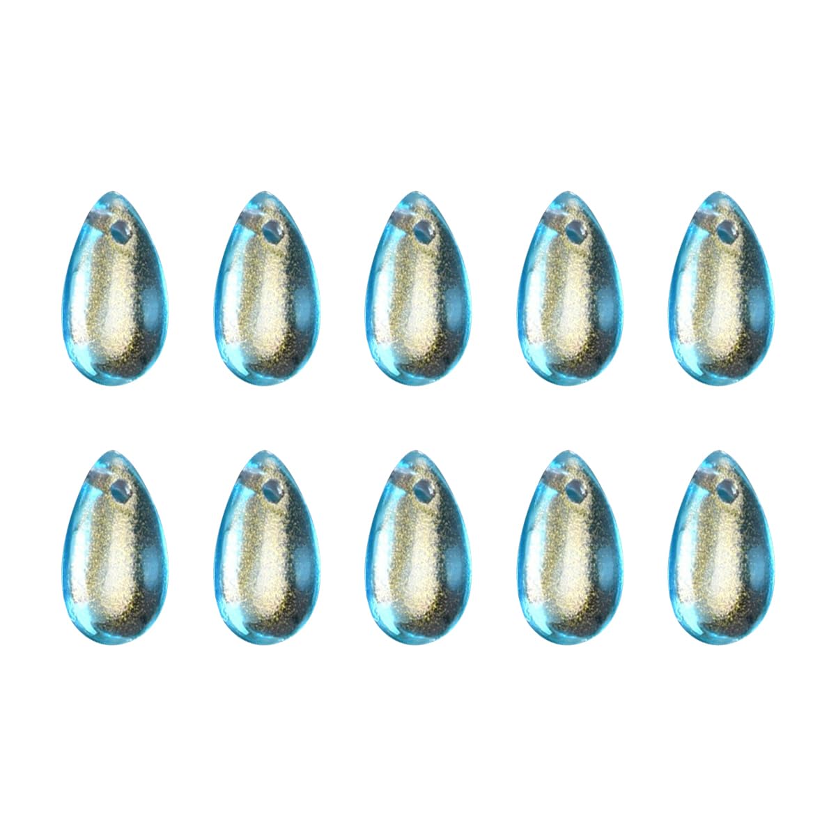 Cozylkx 10PCS Glass Teardrop Beads, 15mm x 8mm Top Drilled Pendants Crystal Glass Charms Tear Drop Beads for Jewelry Making (Lake Blue with Golden Powder)