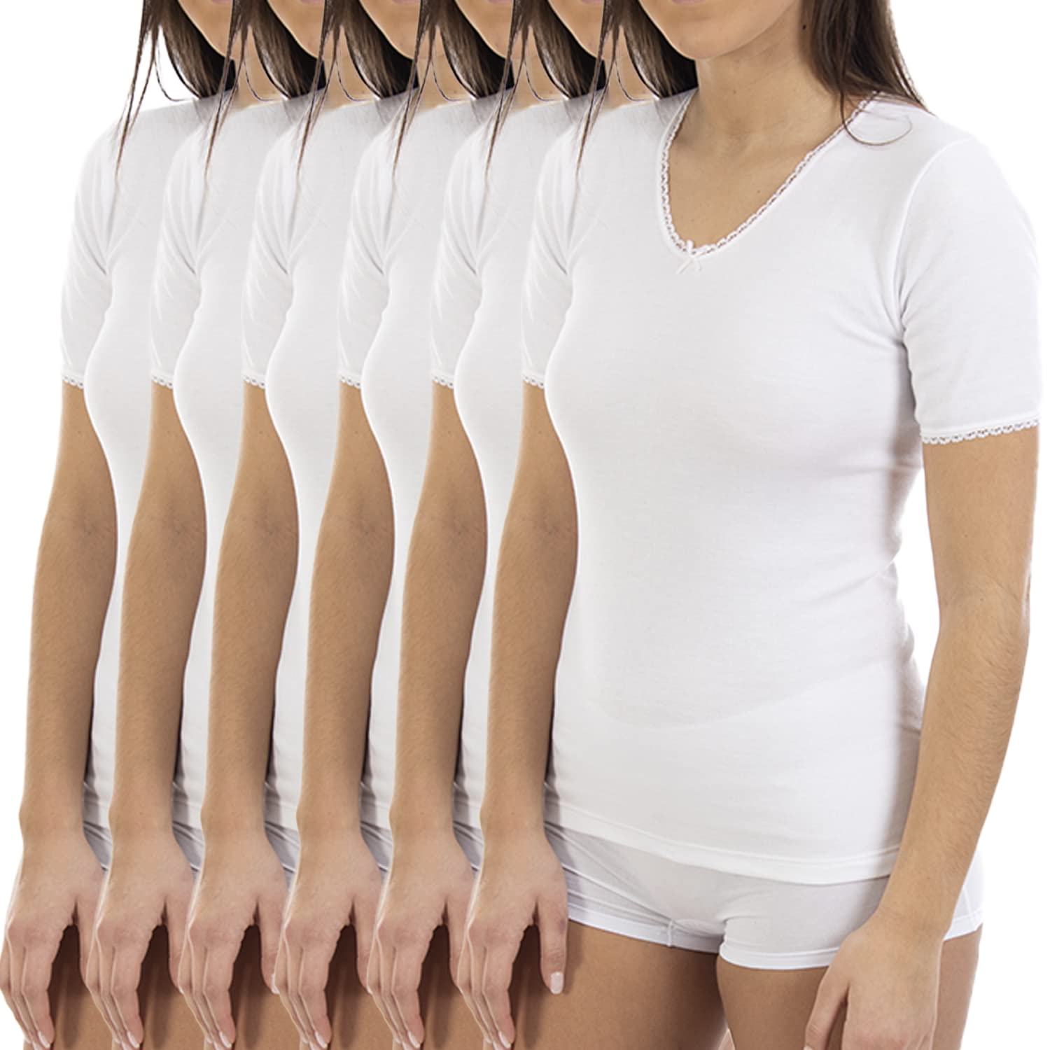 Lacotex Camiseta Interior Termal de Mujer | Camiseta Manga Corta y Cuello Pico Térmica | Confort y Protección Térmica Interior | Pack Ahorro 6 Unidades | L104