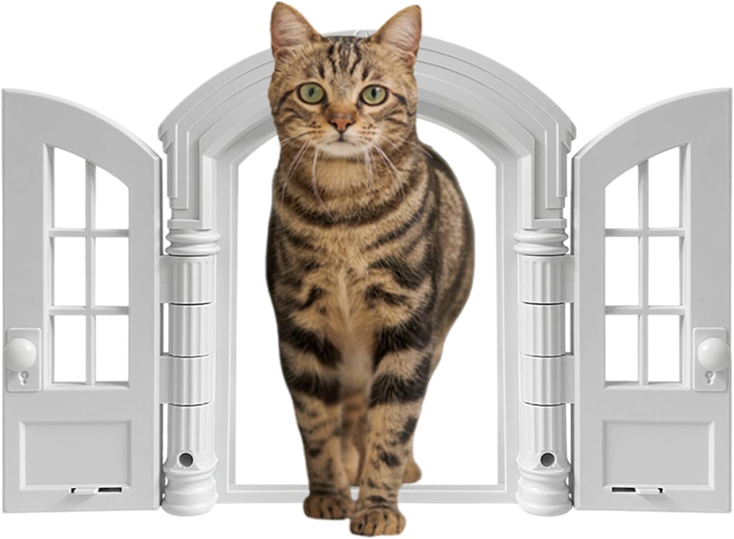 Cat Door for, Easy Installation, White/Black/Coffee, French Retro Double Average-Sized Cats Door, Easy DIY Setup Cat Entry Döör, Versatile Home Use, for Window, Wall