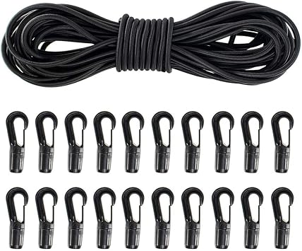PARACORD PLANET 1/4" Elastic Bungee Shock Cord and Hooks - Stretch String Rope with Bungee Shock Cord Hooks - Kayaks, Camping, Boats, Exercise, Fitness, and Outdoor Use 10 Feet, 4 Hooks