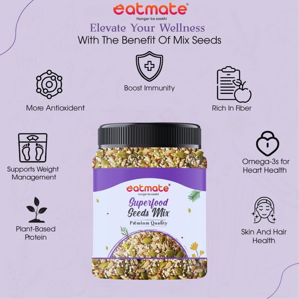 Eatmate 6 in 1 Seeds Mix 500g | Pumpkin, Sunflower, Flax, Chia, Sesame & Watermelon Seed | Edible Mixed Seeds | Dietary Fibre & Omega-3 Rich | Healthy Snack 2