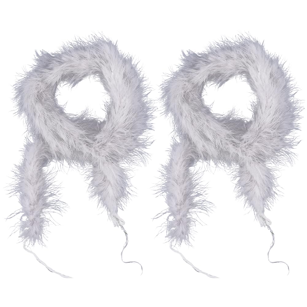 CABODYALS 2Pcs Grey Feather Scarf Wrap Bulk Pack Turkey Chandelle Plush Boa Long Soft Fluffy Versatile Collars Shawls Scarves for Women Costume Accessories Party Holiday Decoration Diy Craft