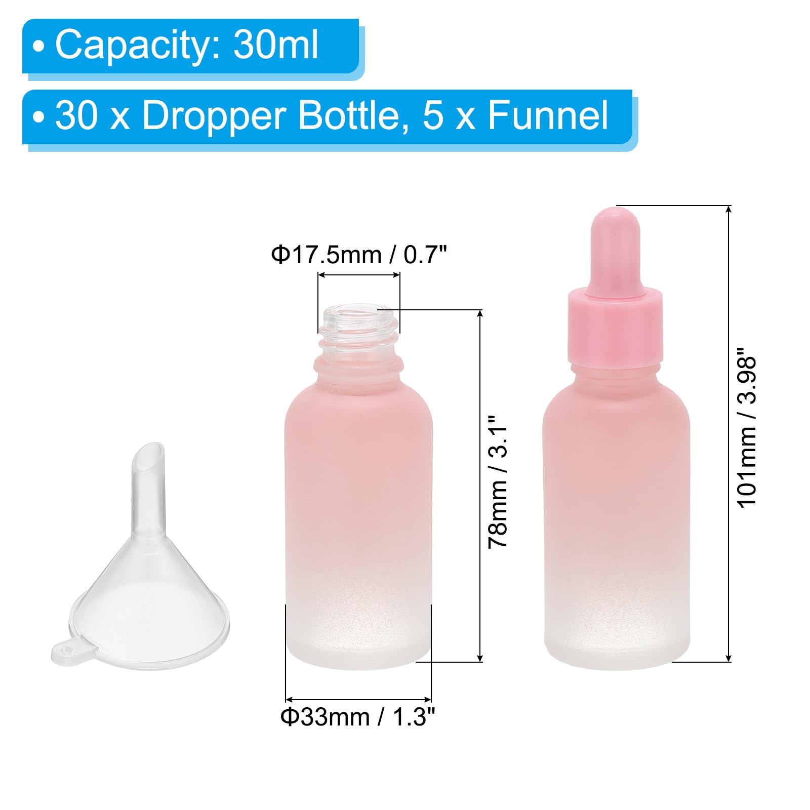 PATIKIL 30Pcs Flacone Con Contagocce In Vetro Da 30ml Impermeabili Rosa