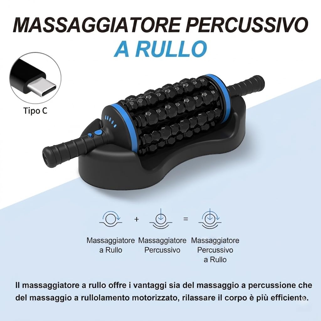 Massaggiatore Elettrico a Rullo Manuale, Massaggiatore Elettrico Anticellulite Percussivo con Manico-Anticellulite Percussivo,5 Livelli di Intensità, per Schiena, Collo e Gambe (Blu)