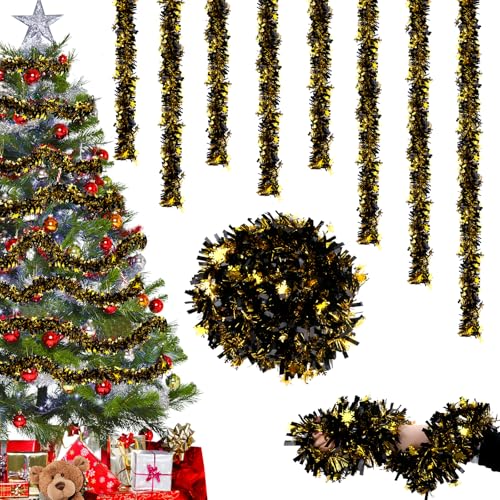 Lametta Weihnachtsbaum Schwarz Gold- 6PCS Weihnachtsdeko Lametta...