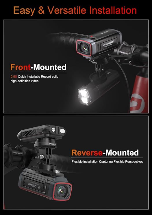 AKEEYO AKY-710S Bike Camera with Mount, 4K 28fps, 2K 55fps, Wide-Angle 142,IP67,5MP,Loop & Emergency Recording,Parking Monitor,Bicycle,Outdoor Sports,Rechargeable,GPS,64GB Card Included