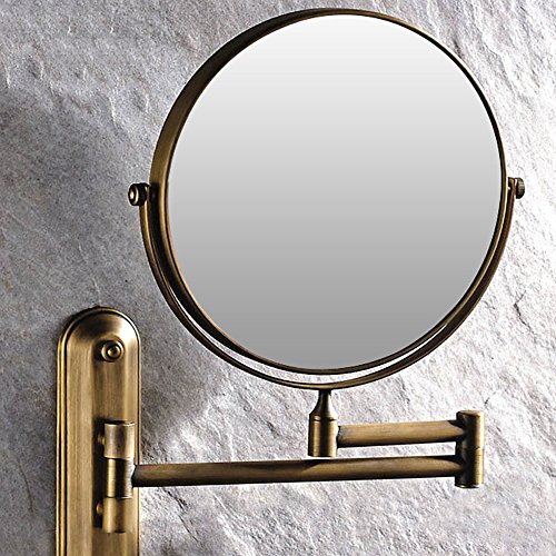 Kihappy 360° Swivel Extendable Bathroom Two-Sided Wall Mount Magnification Mirror (Brass, 8'', 3x Magnify)
