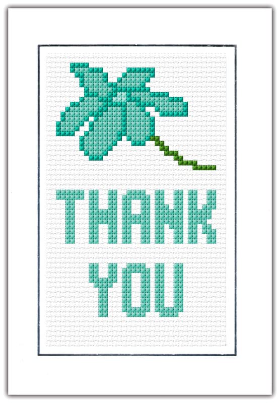 Skye Stitching & Photos Thank You Flower (Blue, Aqua, Yellow, Orange, Purple, Pink & Red) - 14 Count Cross Stitch Card Kit 4" x 6" (Aqua)