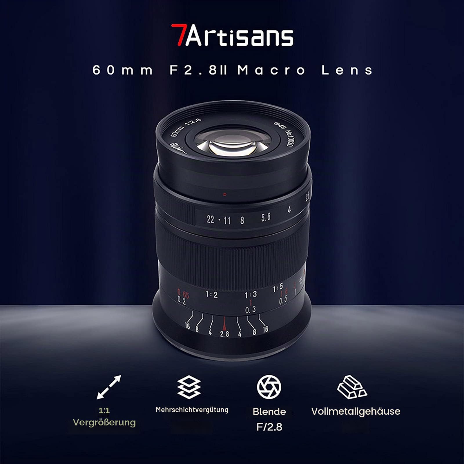 7artisans 60mm F2.8 II APS-C Format Makro-Objektiv, Kompatibel mit Sony E-Mount-Kameras Kameras Sony A5000 A5100 A6000 A6100 A6300 A6400 A6500 A6600