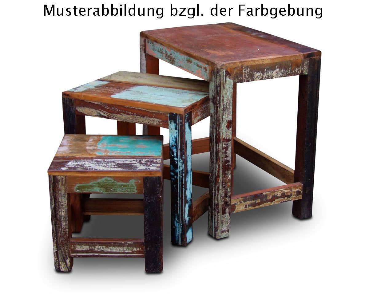 LS-LebenStil Vintage Holz Hocker - Mumbai - Teakholz - Massiv - Rustikal - Shabby Bunt - 28x26cm Schemel Fußbank Bänkchen Fußhocker Tritthocker Blumenhocker Pflanzenhocker Beistellhocker