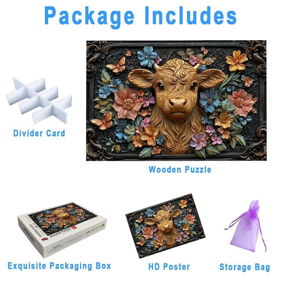 Puzzle 3000 Pièces Vache, Puzzle 3000 Pièces pour Adultes et Enfants à Partir de 14 Ans, Fleur Puzzles Bois avec Une Boîte d'Emballage Exquise, Puzzles pour Décoration Murale, Idee Cadeau Femme, -5682