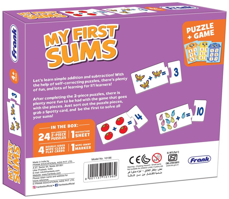 Image of Frank My First Sums Puzzle & Game | Fun & Interactive Self-Correcting Jigsaw Puzzle with Spotty Sums Lotto for Kids 4+ Years | Educational Toy for Early Math Learning, Addition & Subtraction
