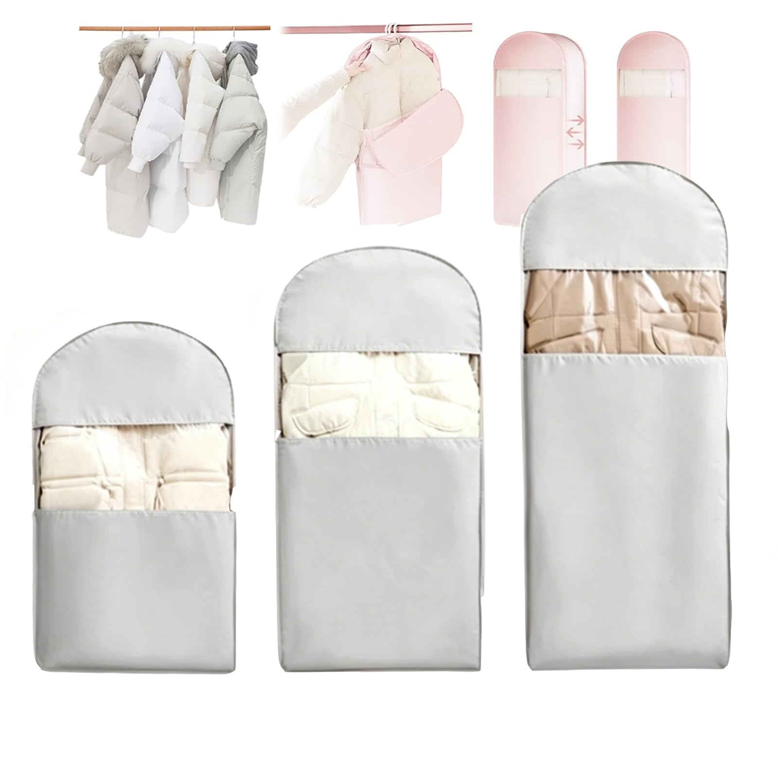 Sac sous vide suspendu et empilable lot de 3 housses de rangement pour vêtements