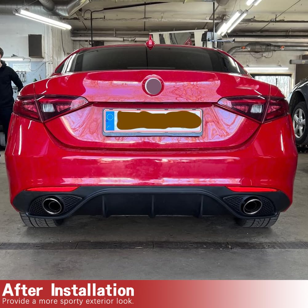 Rear Diffuser for Alfa Romeo Giulia Base Sedan 2017-2022 Bumper Cover Spoiler Valance Protector Factory Outlet with Exhaust Tips (Without red Reflector)
