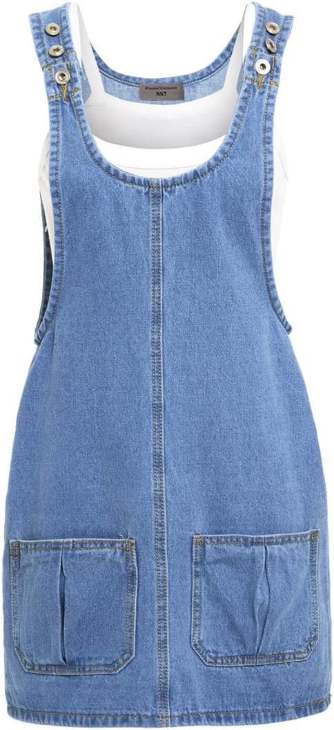 🌼 Juliet  – Classic Light Blue Floral Embroidered Denim Pinafore Dress