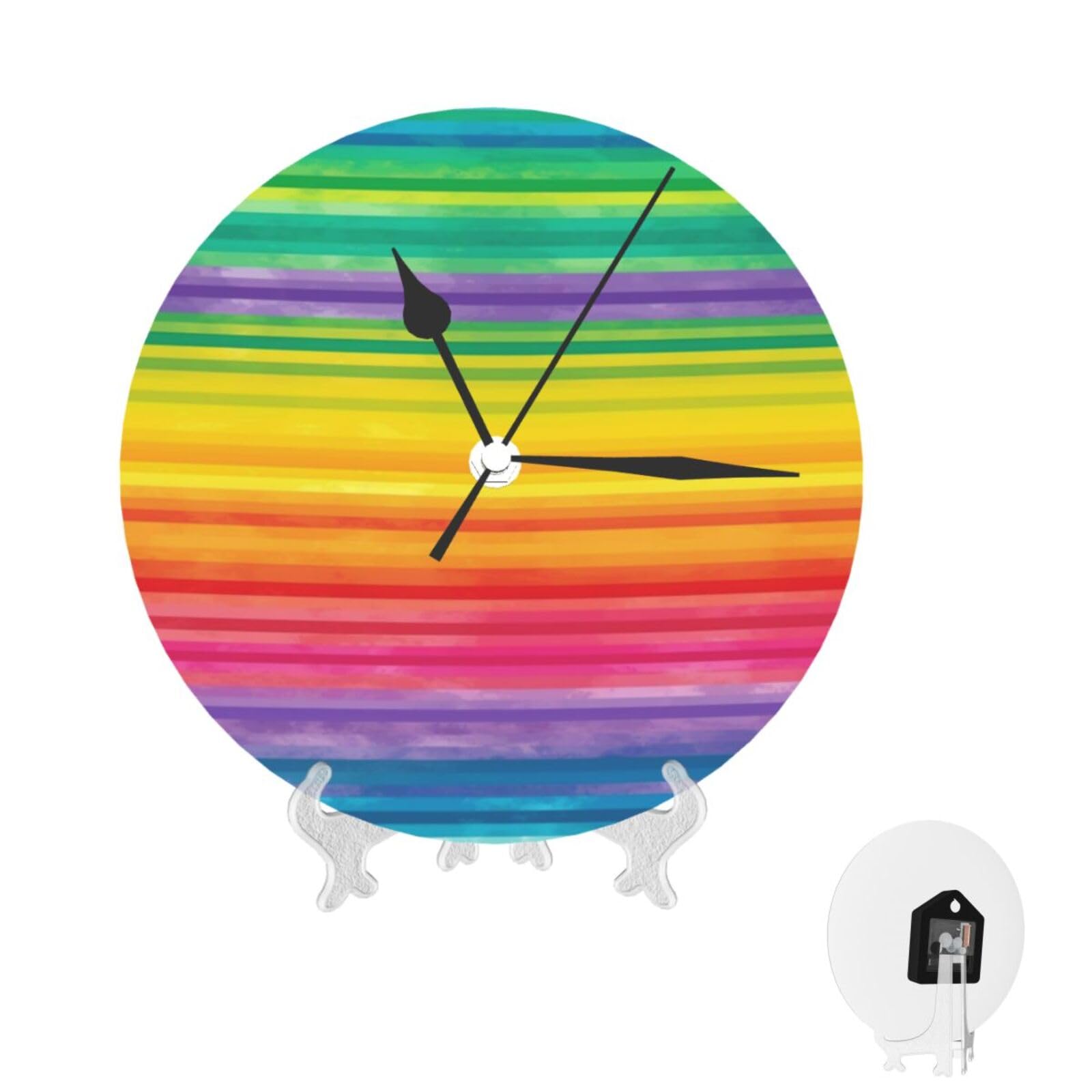 Horloge silencieuse à rayures colorées avec mécanisme à quartz fluide de 25 cm à piles