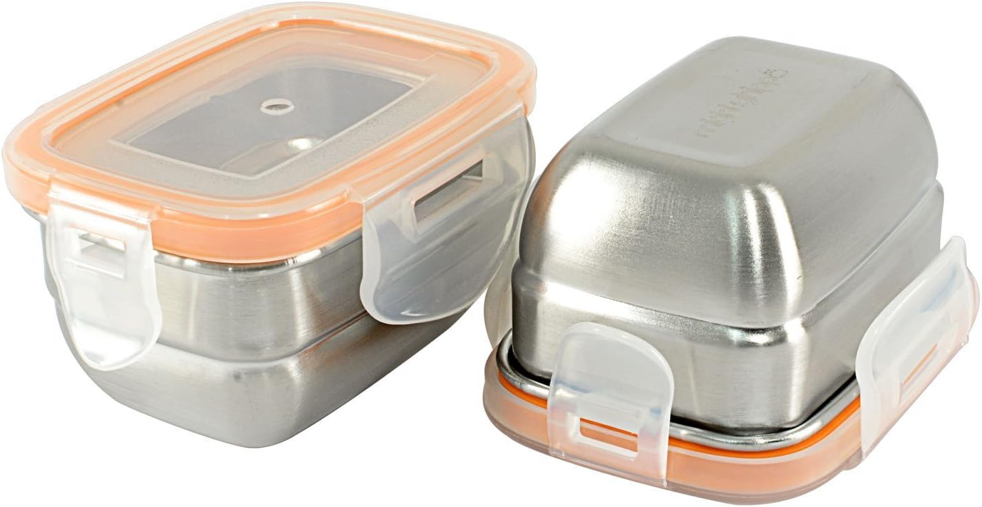 Rectangle Stainless Steel Mini Container - 2 Pack Set - Spill and Leak Proof/Perfect for Salad Dressings - Dips - Sauces - Condiments - Baby Food and Snacks/Adult and Kid Friendly