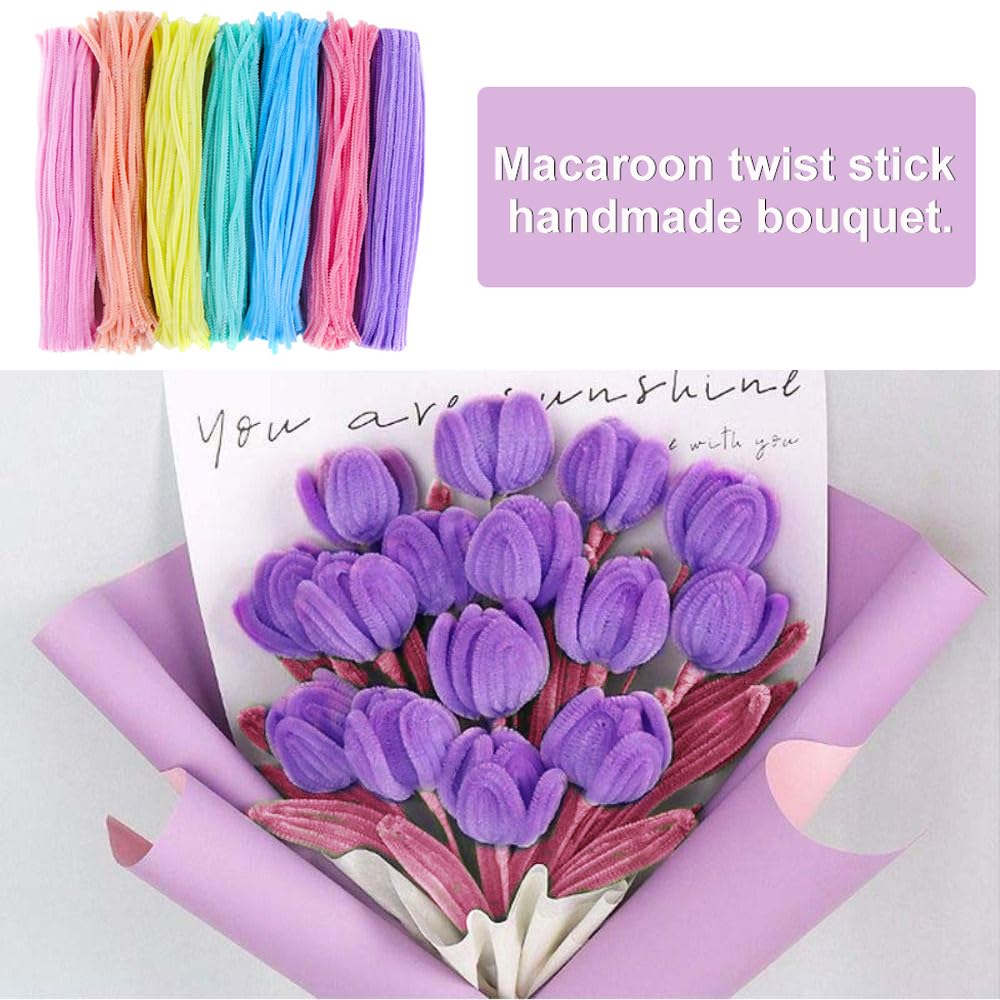 300 Cure-Pipes Multicolores En 6 Couleurs – Kit Complet Loisirs Créatifs Avec Colle, Fils Floraux Et Étamines Pour Fleurs Et DIY