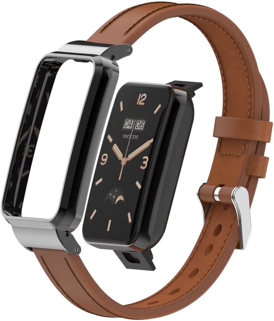 Compatible with Xiaomi Mi Band 7 Pro Strap,Mi Band 7 Pro Leather Replacement Bracelet Band Wristband Accessories with Metal Frame for Xiaomi Mi Smart Band 7 Pro