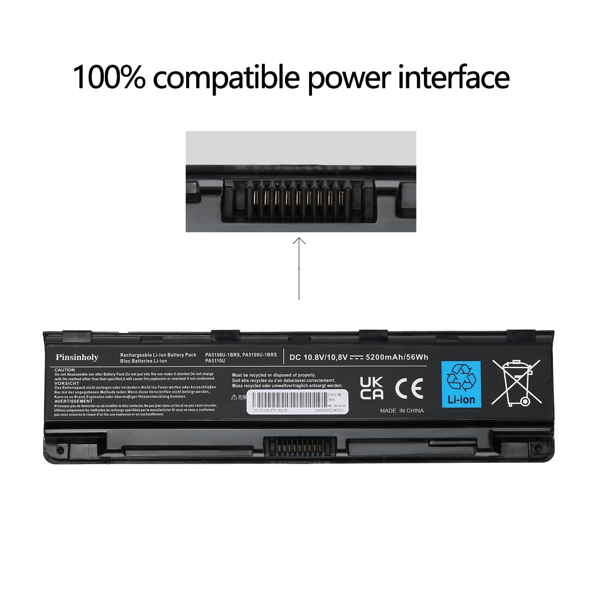 6 Celdas Li-Ion Batería PA5109U-1BRS Para Toshiba Satellite C50, C55, Pro C70, C75 - Ion-litio 10.8V, 5200 MAh, 6 Celdas, Color Negro Bateria Para Laptop Toshiba Satellite
