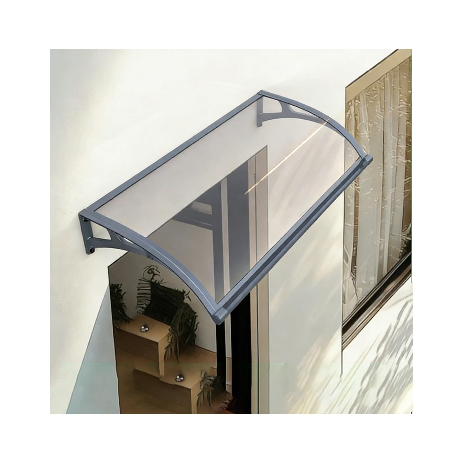 Polycarbonat-Türmarkise, transparent, UV-Regen- und Schneeabdeckung mit großer Dachrinne für Veranda, Terrasse und Fenster, 150 x 140 cm, Außenschutz