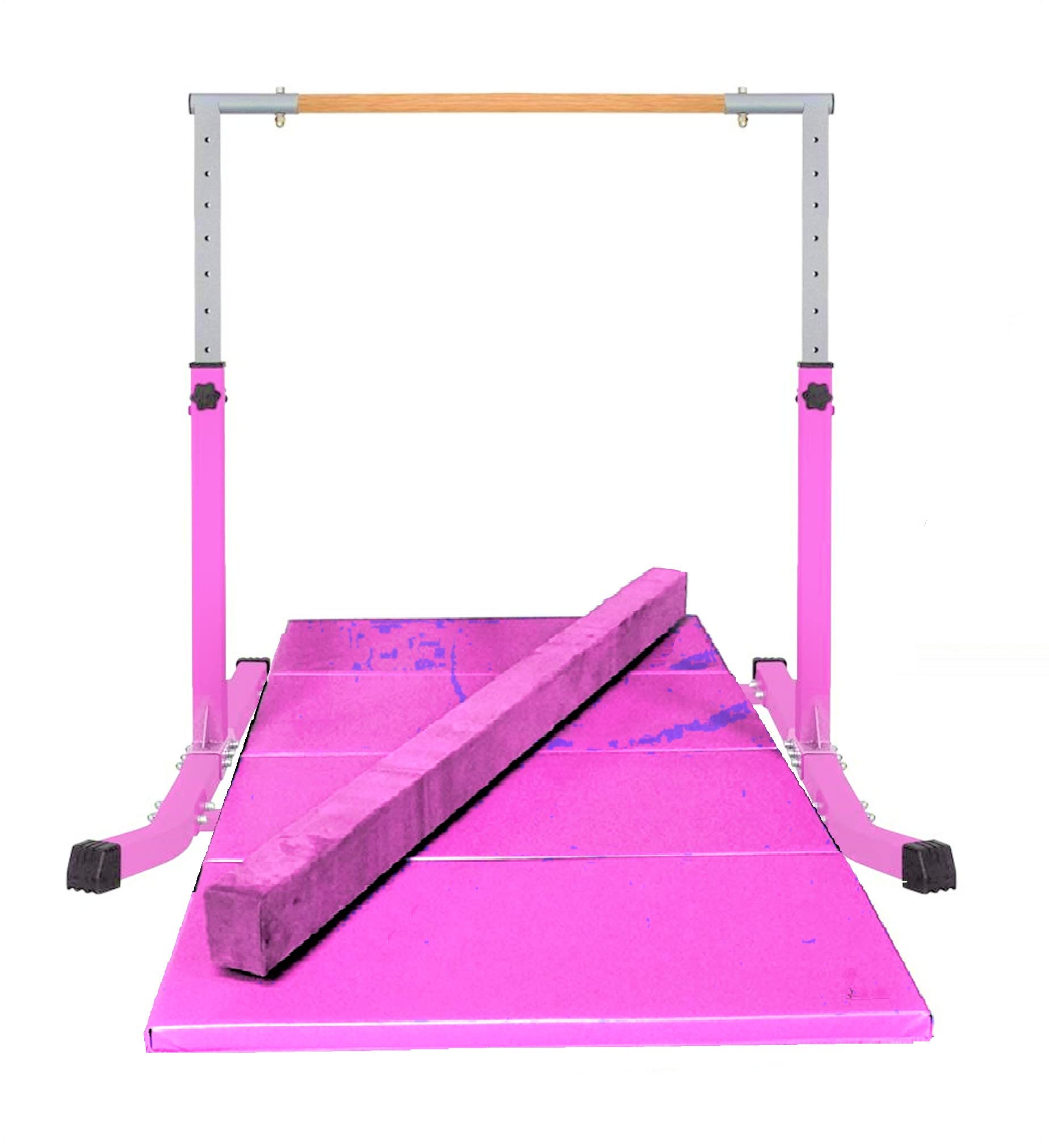 5 Ft Horizontal Bar Adjustable Kip Bars Pink Gymnastics Gymnastics Bar + 6 Ft x 4 Ft Tri-Fold Large Mat + 8 Ft Balance Beam, for Kids, Home, Girls, Monkey Beam, Balance Set Adjustable