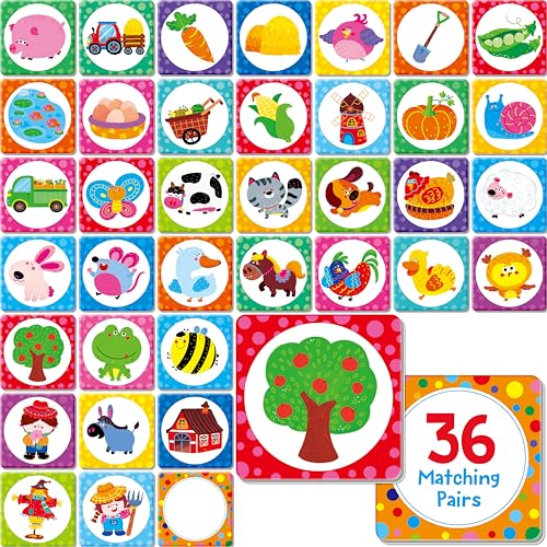 Image of 72 PCS Memory Matching Game, Farm Animal Match Cards for Toddlers 36 Pairs Educational Toy for Girls & Boys, Preschool Ages 2 Years Old and Up