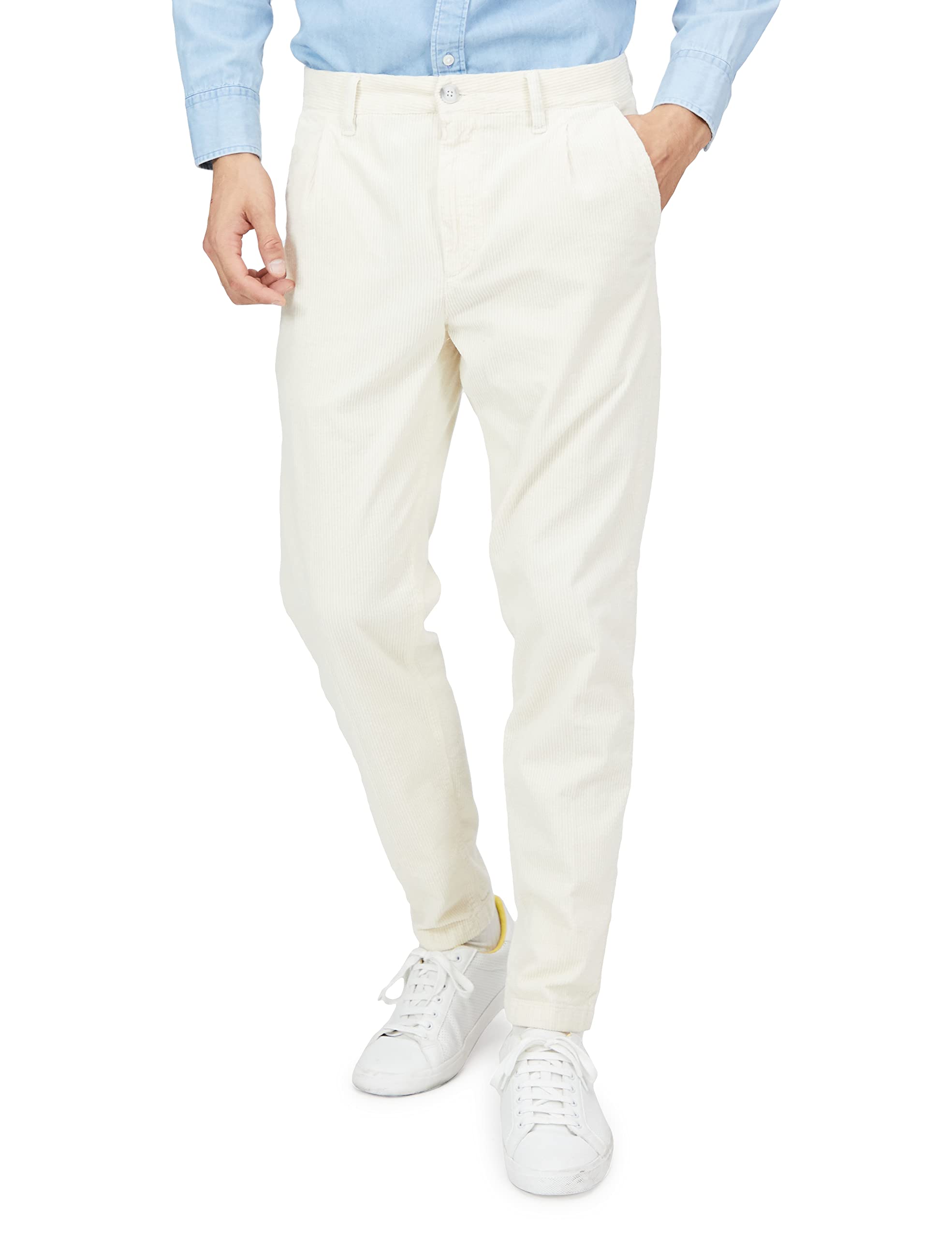 BOSS Mens Schino-Shyne Tapered-fit Trousers in Stretch-Cotton Corduroy White