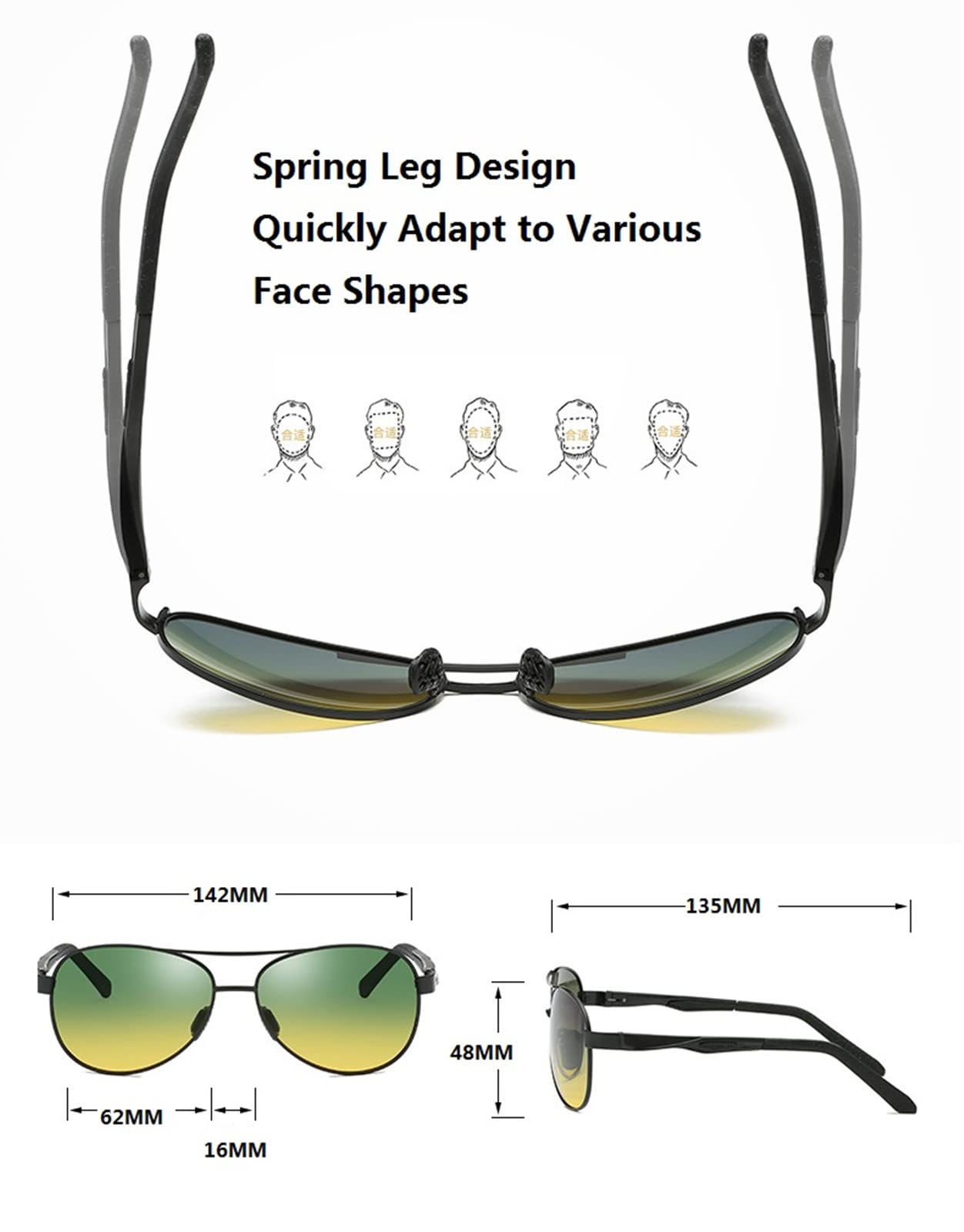 WIRUN Night Vision Glasses for Men Women Polarized UV400 Aviator Anti Glare Yellow Safety Night View Driving Eyewear