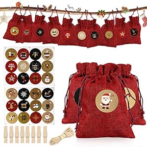 Adventskalenders, adventskalender tassen om te vullen met 24 adventskalender Sticker,Countdown to Christmas Fillers Jute…
