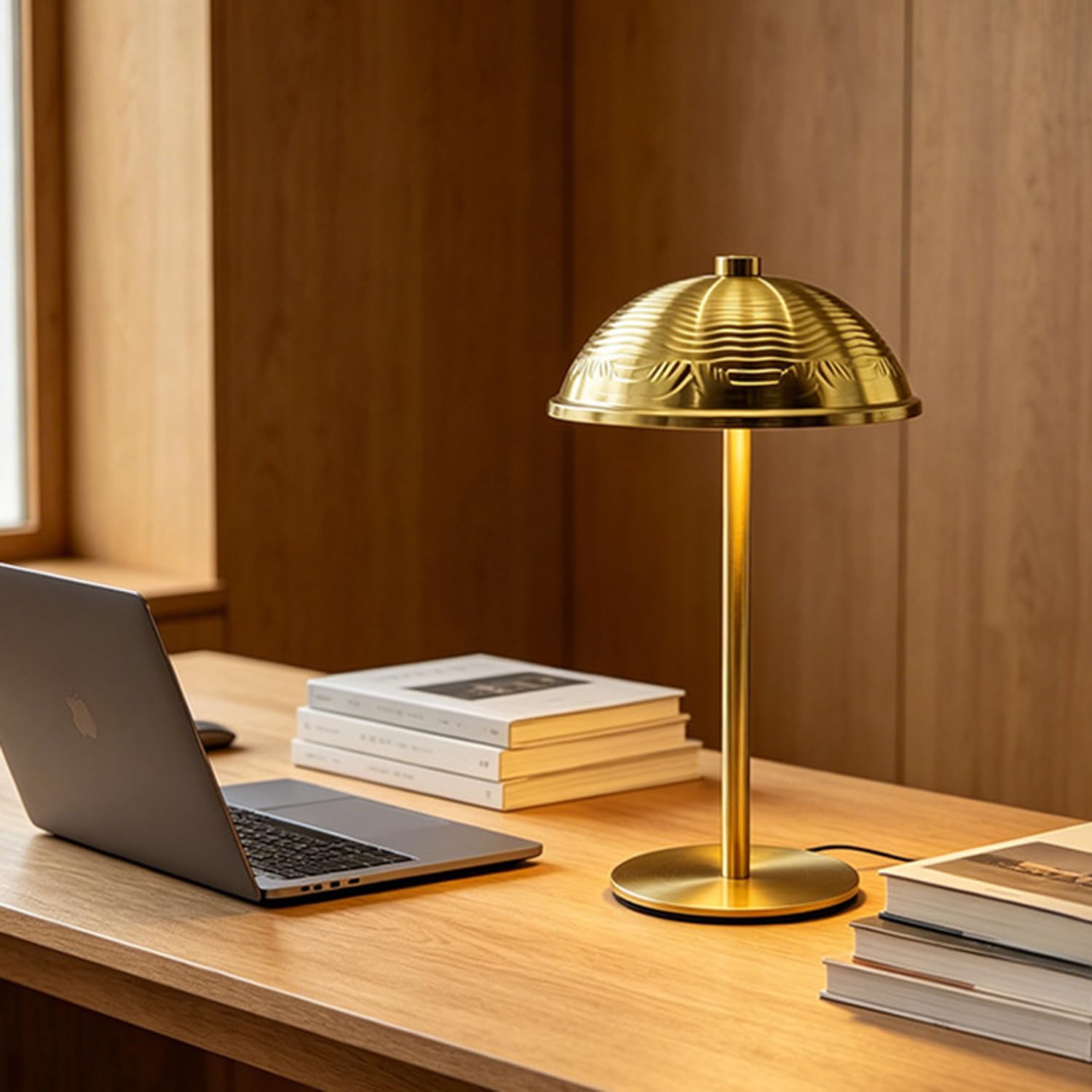 OOWOKS Rechargeable Table Lamp Cordless LED Dimmable Touch Control USB Rechargeable 2000mAh Battery MushroomShaped Bedside Lamp Portable Metal for Bedrooms Bars Restaurants Camping,Gold
