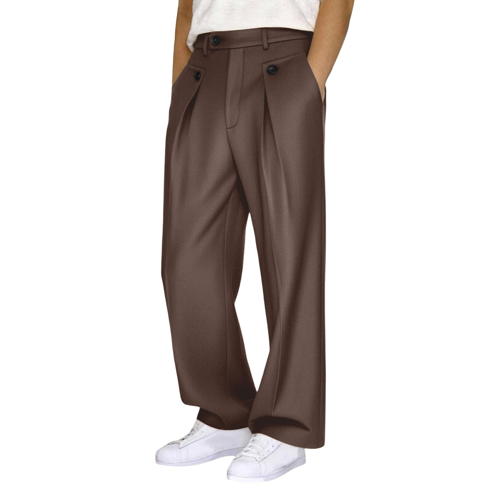 WWricotta Pantaloni Eleganti Casual Uomo - Vita Alta, Bottoni Anteriori, vestibilità Comoda, Look Moderno per Tutti i Giorni