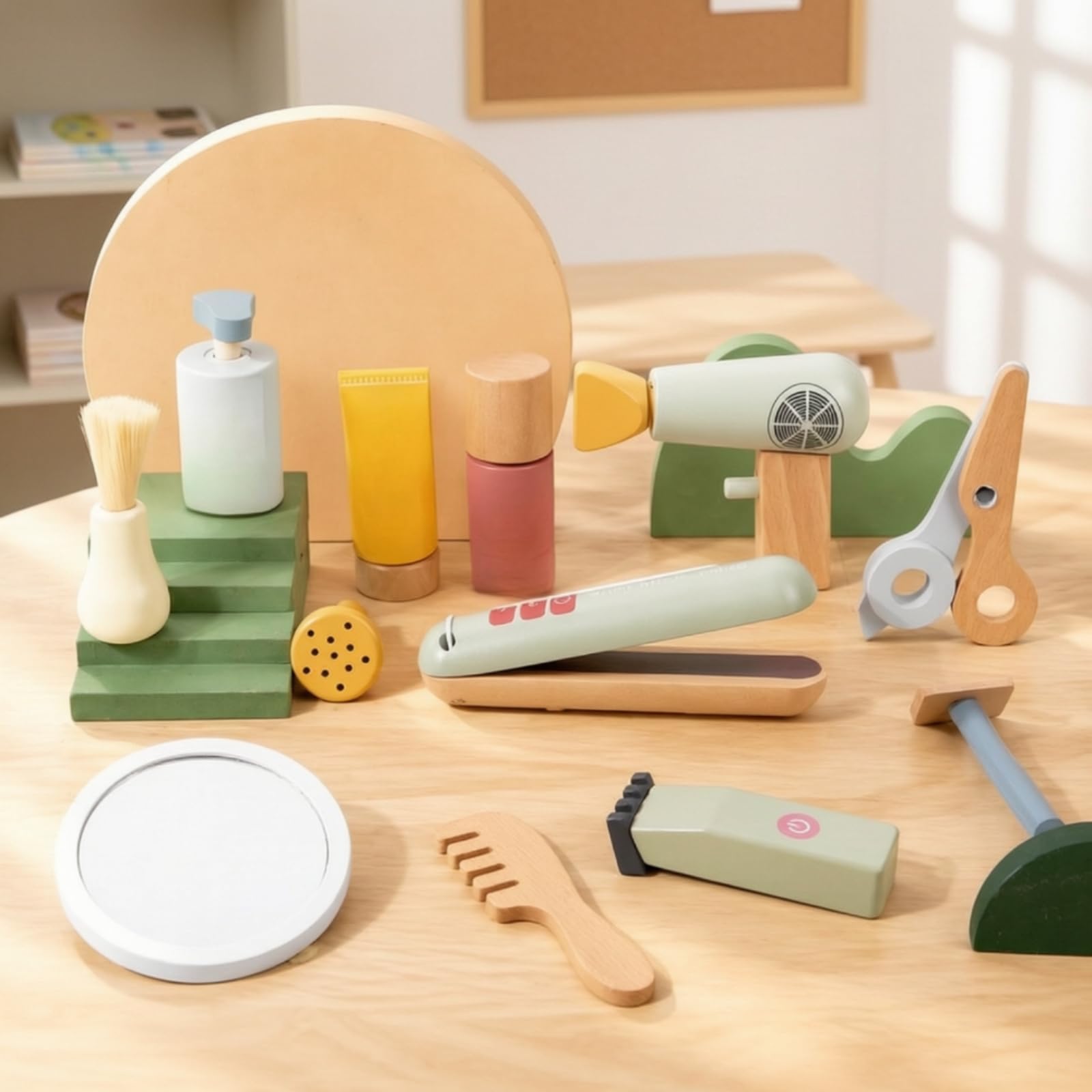 Kit da Parrucchiere in Legno Educativo Set Parrucchiere Giocattolo Creativo per Gioco di Ruolo