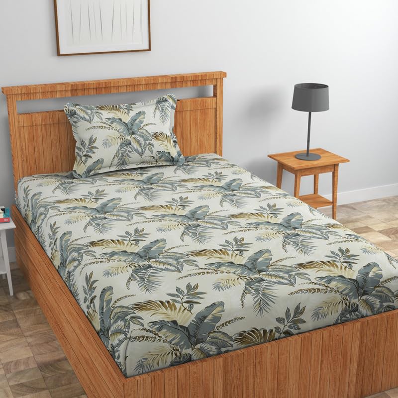 Image of NHD HOME Pure Cotton 180 to 220 tc Flat Single Bedsheets for Summer Breathable | Wrinklefree | Super Soft (Size-60 X 90 Inch) with 1 Pillow Covers (Size-17 X 27 Inches, Floral, Off White)
