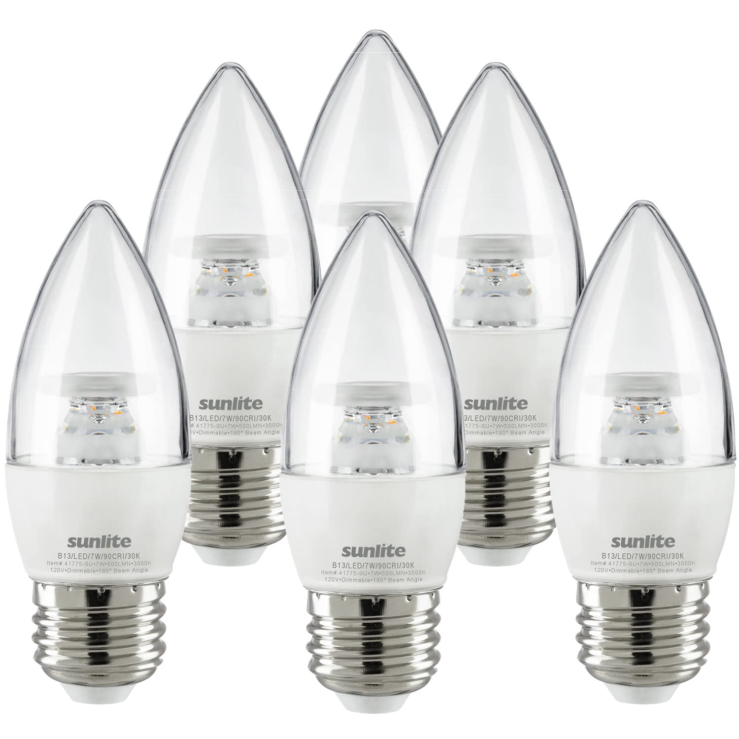 Sunlite LED B13 Torpedo Decorative Chandelier Light Bulb, 7 Watts
