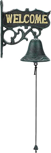 SUMTree Heavy Duty Cast Iron Door Bell Welcome Sign - Outdoor Hanging Decor Garden Decorative Bell - Wall Mount Dinner Bell Welcome Plaque for Front Door Garden Porch