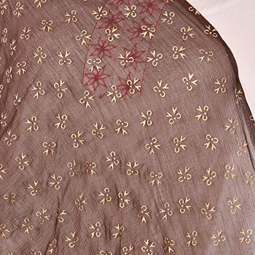 Image of YOUTHQUAKE Soft Chiffon Dupatta with Golden Foil Print & Tassels for Women & Girls