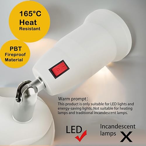 Miniatura 8 de CLWHJGU24 Paquete de dos adaptadores a E26E27 de máximo voltaje 1000W, resistente al calor, soporta hasta 200. Resistente al fuego. Convierte