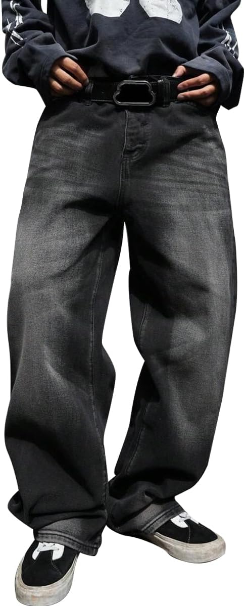 HUNGSON Mens Baggy Jeans for Men Women Y2k Skater Vintage Plain Pants Casual Wide Leg Jeans Loose Fit Denim Jeans