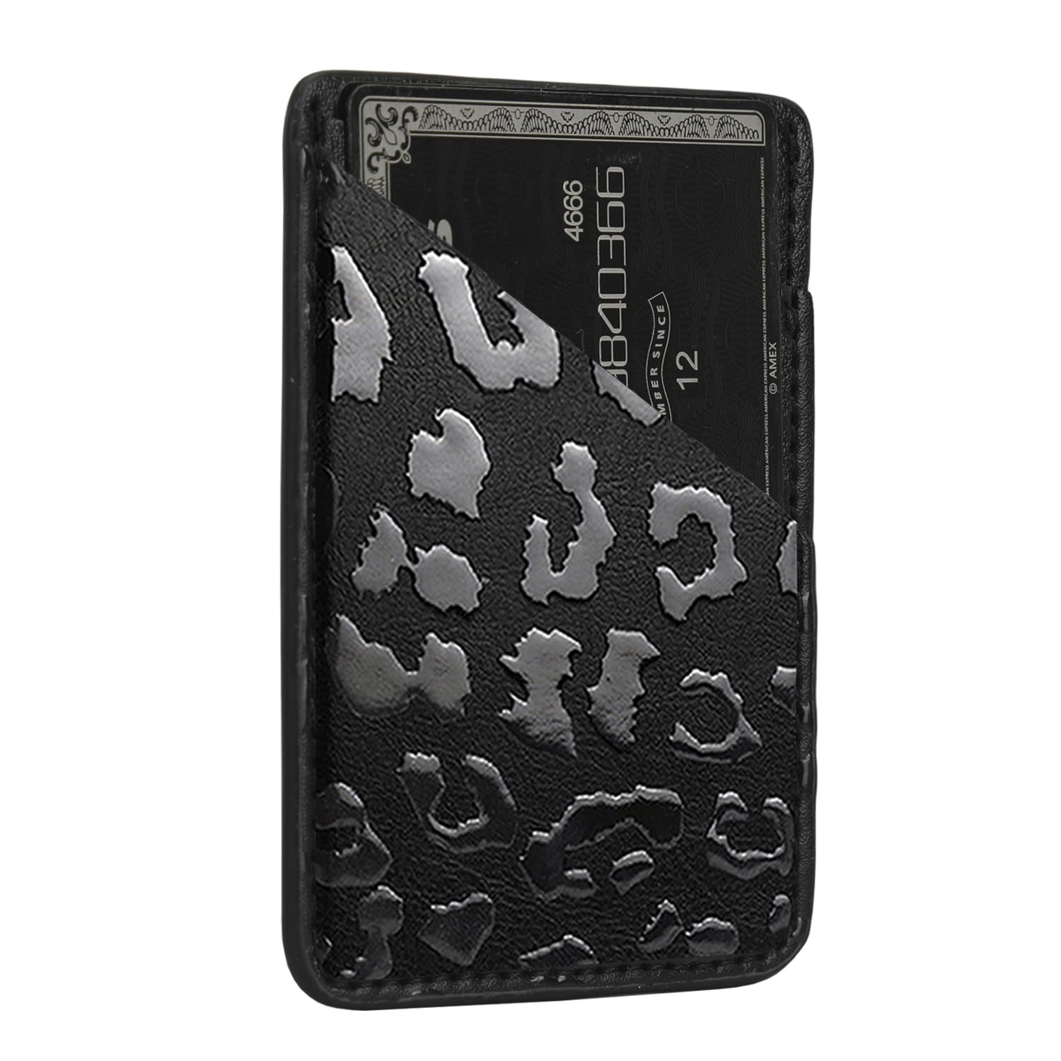 uCOLOR Phone Card Holder PU Leather Wallet Pocket Credit Card ID Case Pouch 3M Adhesive Sticker on Android Smartphones (Black Leopard)