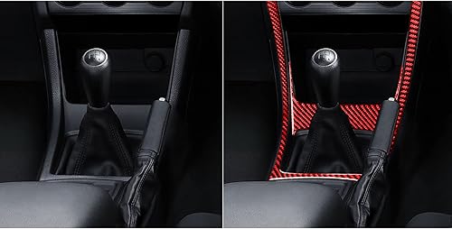 Miniatura 4 de 2 piezas de calcomanías suaves de fibra de carbono roja para interior del automóvil, consola central, panel de cambio de marchas, caja de puerto