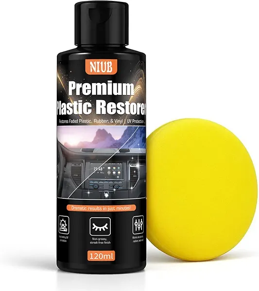 NIUB 120ML Plastic Restorer for Cars, Car Plastic Restorer, Black Trim Restorer, Plastic Restorer for Car Exterior & Interior – Restores Faded Plastic