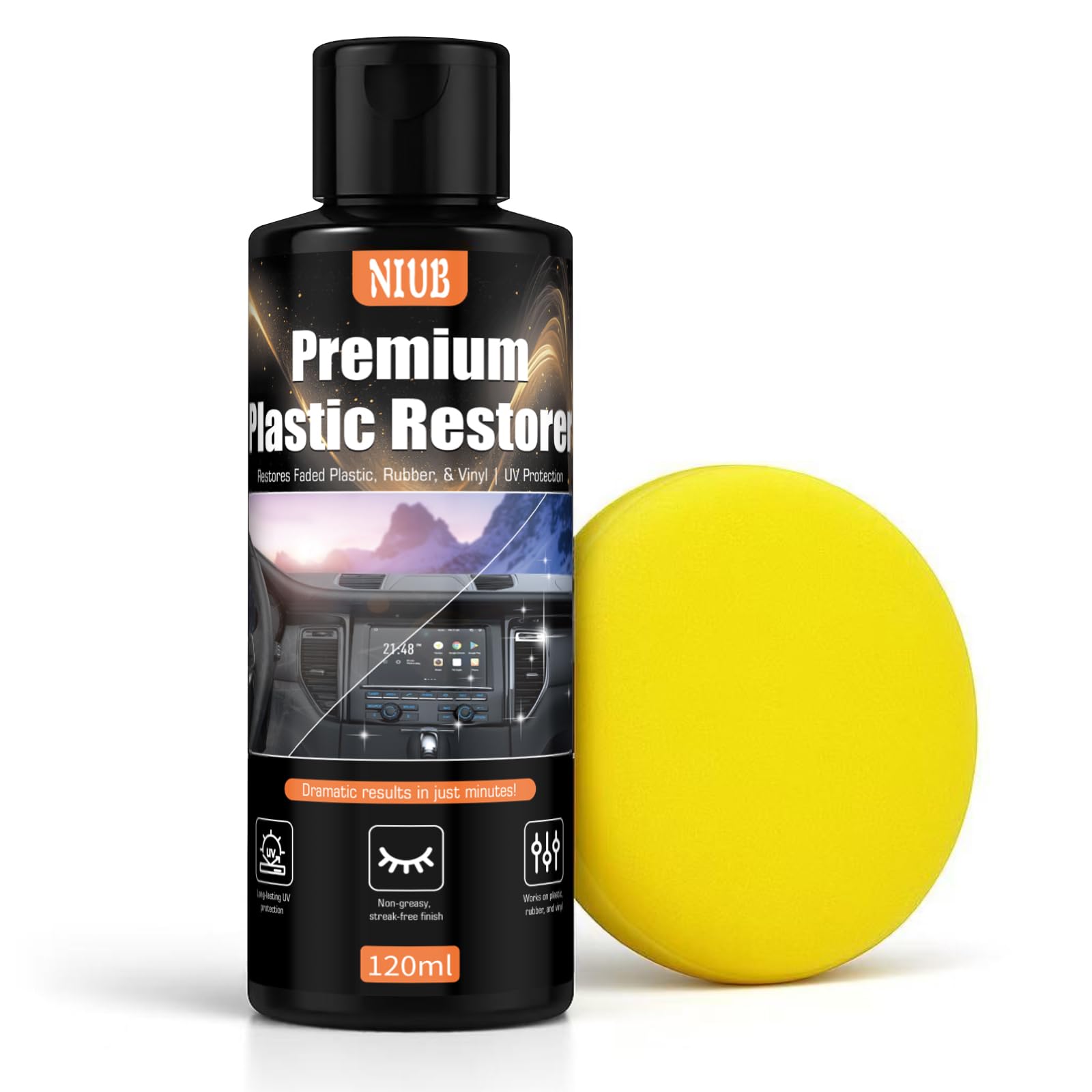 NIUB 120ML Plastic Restorer for Cars, Car Plastic Restorer, Black Trim Restorer, Plastic Restorer for Car Exterior & Interior – Restores Faded Plastic