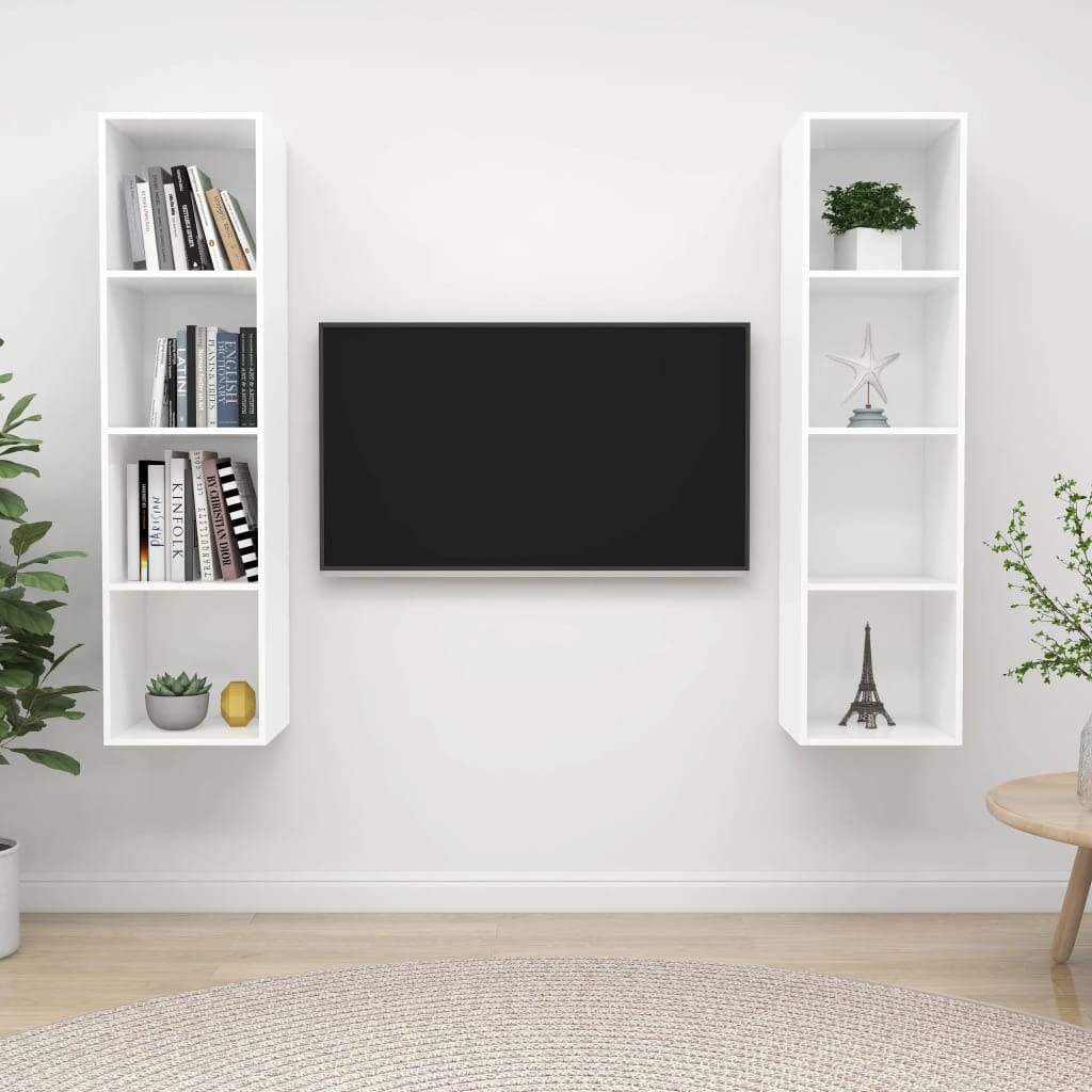 TV-Wandschränke 2 STK. Weiß, Holzwerkstoff, 37x37x142,5 cm, vielseitiges Media-Center, ideal für Wohnzimmer und Schlafzimmer