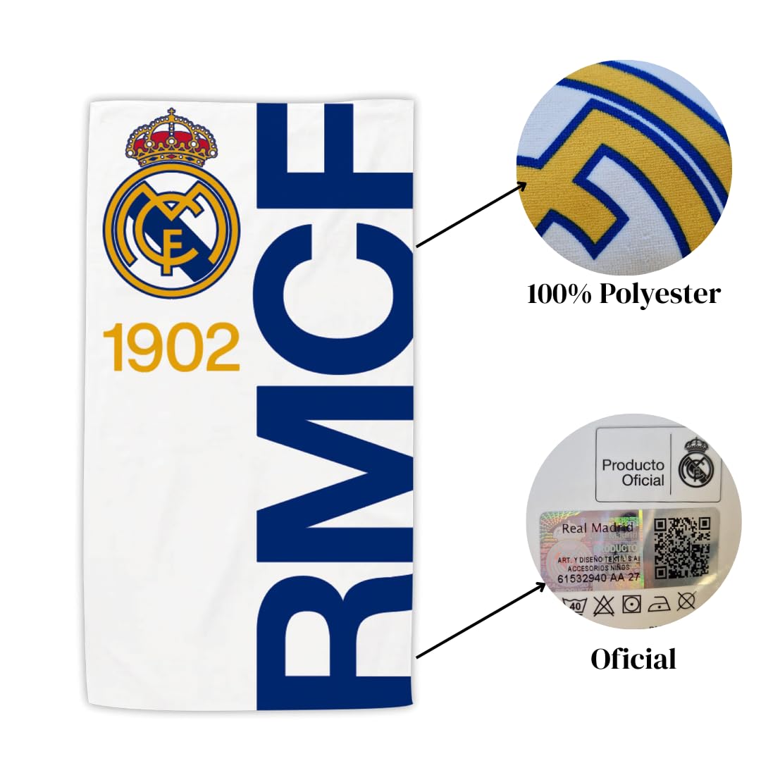 ARDITEX, Toalla Real Madrid, Toalla de Playa Real Madrid de Microfibra, Grande, para Piscina, Tumbona, Baño, Ducha, con Diseño Europeo, 100% Poliéster, 170 x 90 Centímetros, 240 gsm — view 3