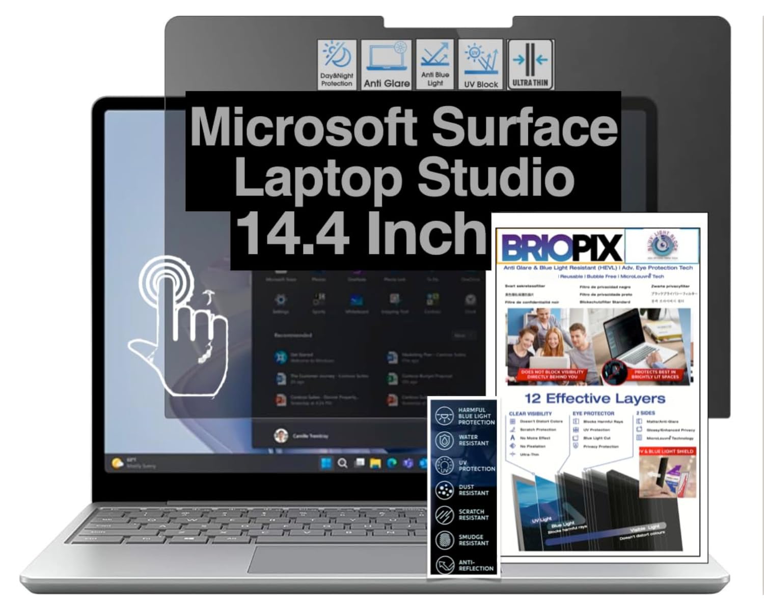 Microsoft Surface Laptop studio - 1/2-14.4 Inches Privacy Screen Filter - NO Eye Strain | Anti-Blue Light + Anti-Glare | No Dry Eyes | Privacy Screen Protector | Touch Screen Enabled