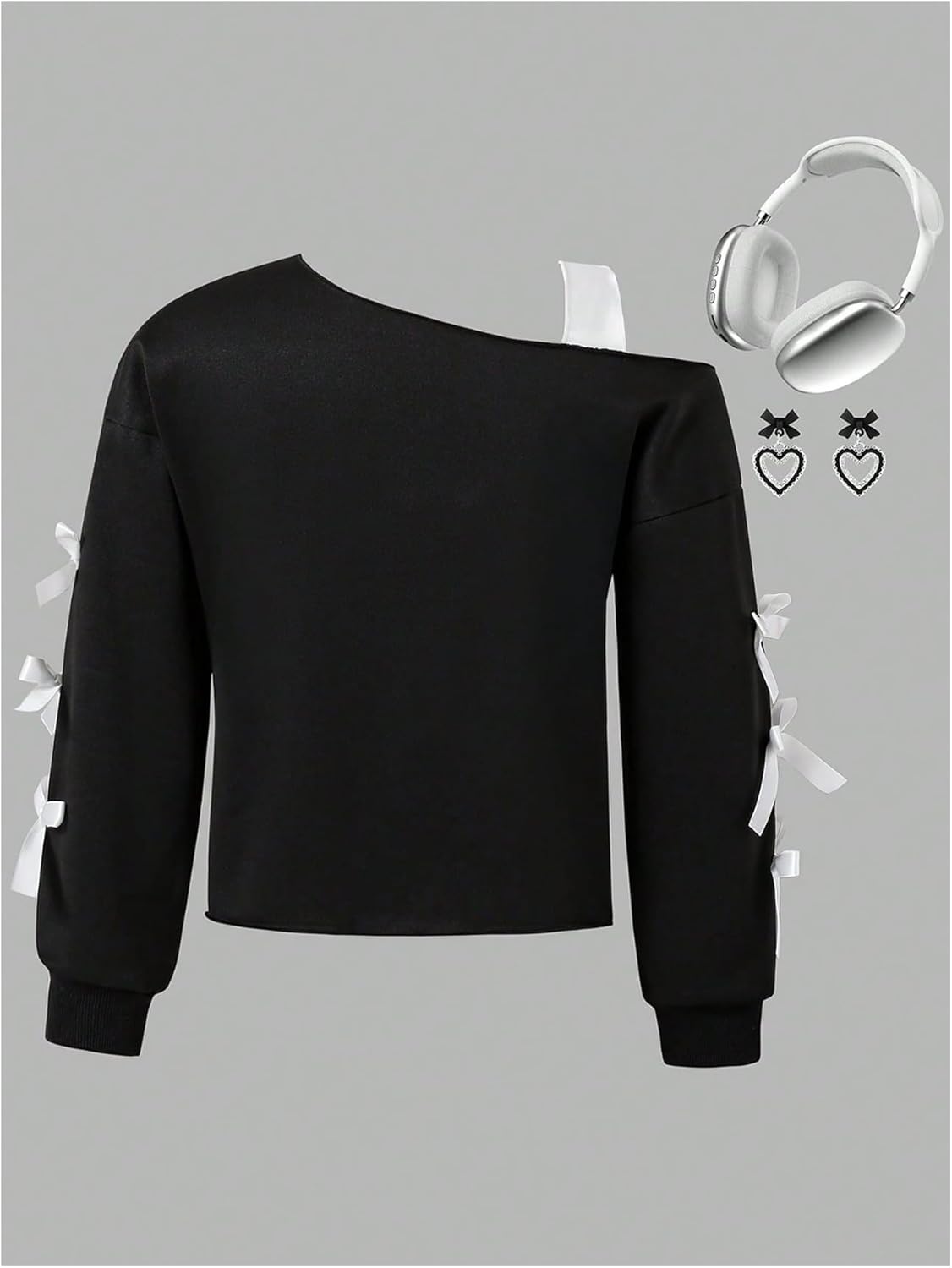 Girl's Off The Shoulder Sweatshirt Bowknot Long Sleeve Sweatshirts Pullover Fall Tops Streetwear - Image 3