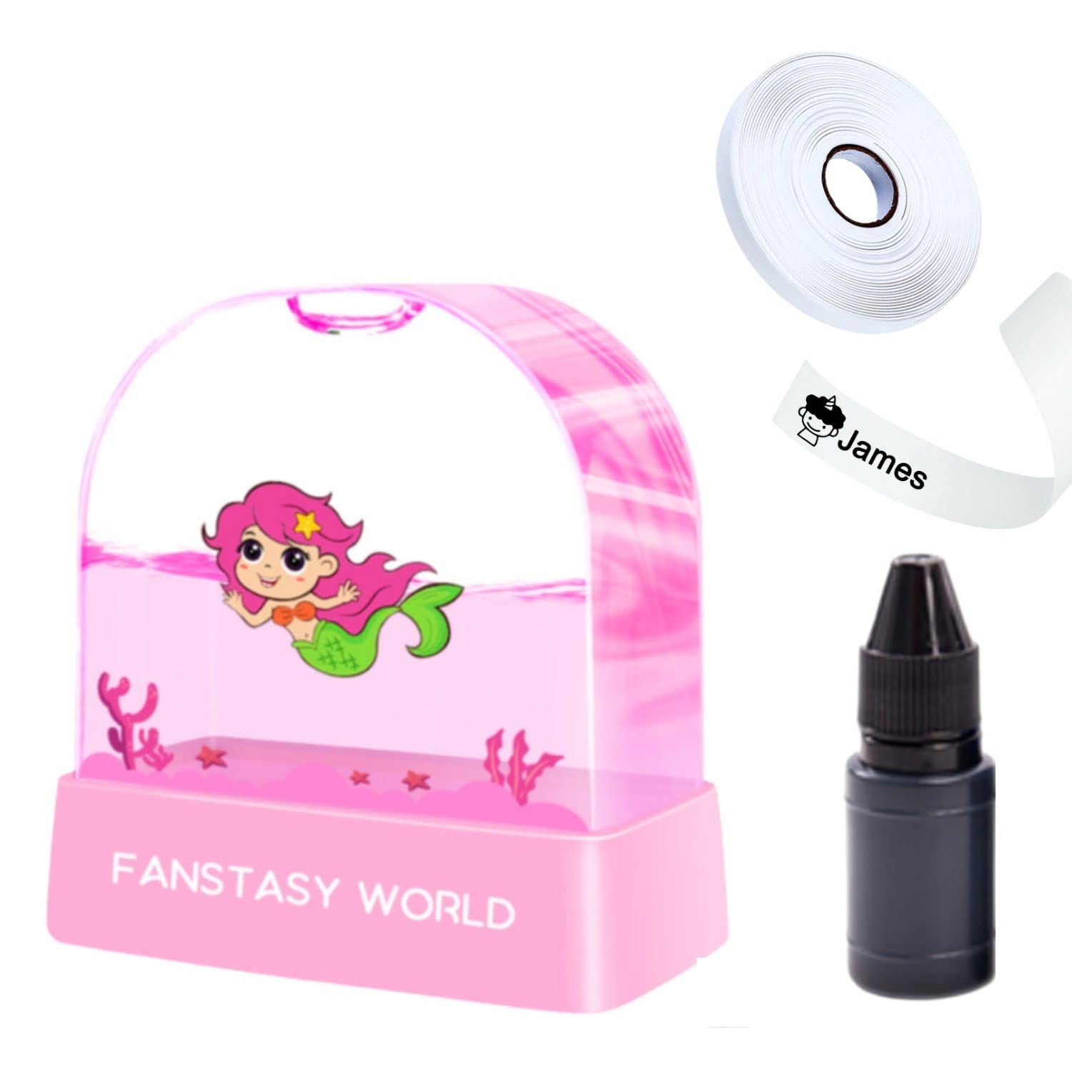 Amazon.com: Yingya 個性化姓名印章兒童訂製衣服印章自上墨1 支補充墨水10 毫升印刷膠帶100 公分(液體美人魚) : 辦公用品