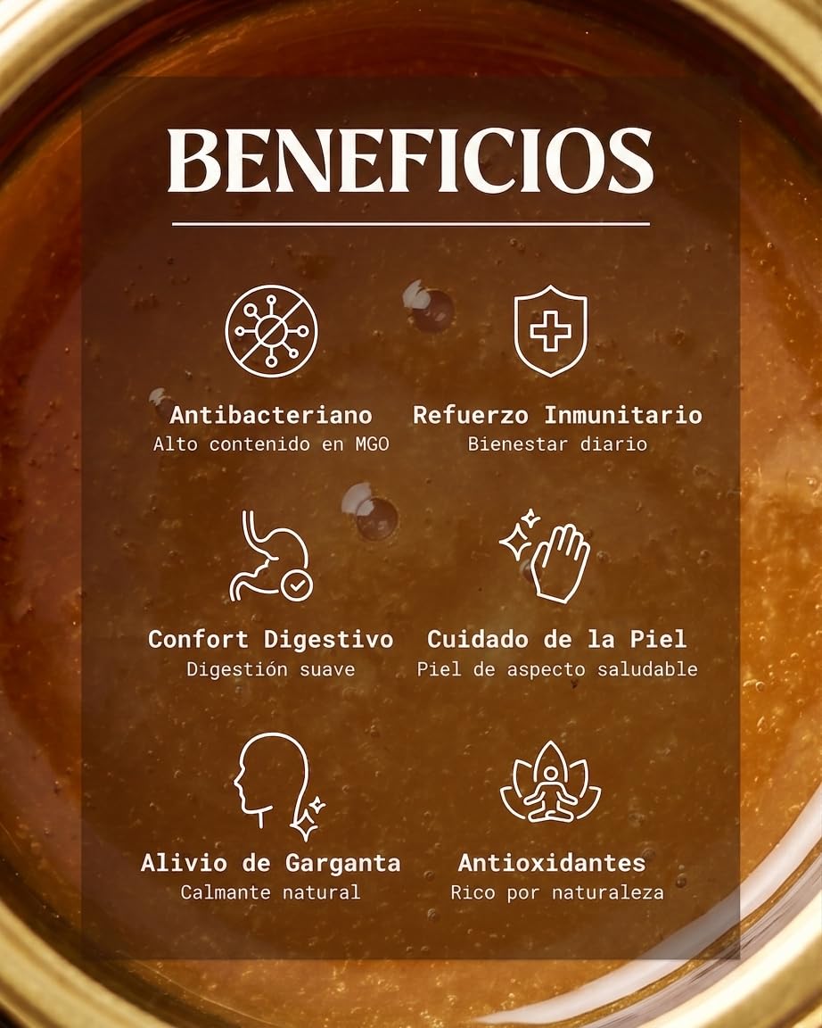 NaturalePiù Miel de Manuka 400+ MGO de 250g. Producida en Nueva Zelanda, Activa y cruda, Pura y Natural. Metilglioxial Probado por Laboratorios acreditados.